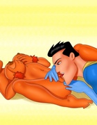 Leela from porn Futurama tugging ebony schlong while Captain Hero munching