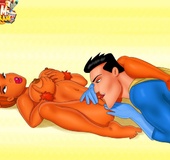 Leela from porn Futurama tugging ebony schlong while Captain Hero munching