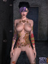 Nasty toon girls with colorful tattoos and purple hair posing naked