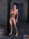 Nasty toon girls with colorful tattoos and purple hair posing naked