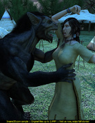 Big black werewolf captured short-haired brunette vixen for dirty sexual