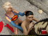 Blonde Supergirl and her brunette ponytailed friend getting pounded badly