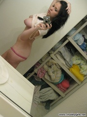Tattooed petite babe in pink panties and white top shows - Picture 14