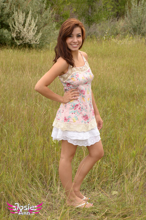 Hot brunette in sexy short dress strips  - Picture 3