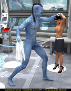 Horny blue striped alien with a long tail fucking hard busty brunette