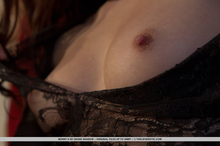 Redhead in a black lacy teddy slips fingers - XXX Dessert - Picture 6