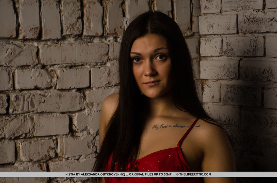 Tattooed brunette in a red dress shows her  - XXX Dessert - Picture 3