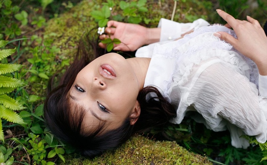 Cat in a sheer frilly white top, black skirt lacy underwear getting naked in the garden. - XXXonXXX - Pic 11