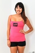 Curvy Asian chick in a pink top and black shorts is waiting for you