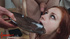 Tattooed hung humiliating and torturing brunette chick with food before