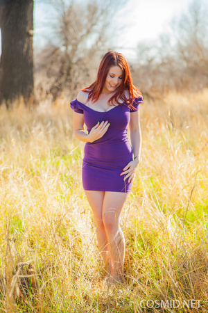 Redhead removes purple dress to reveal n - Picture 3