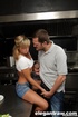 Kinky dude fucking his blonde wife in a white T-shirt with vegetables