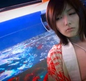Attractive Japanese vixen in a white lingerie and kimono