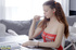 teen brunette check red