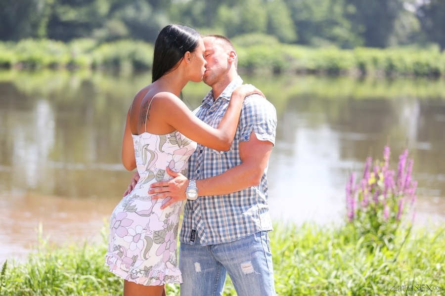 Brunette in a flower print dress rides dick - XXX Dessert - Picture 2