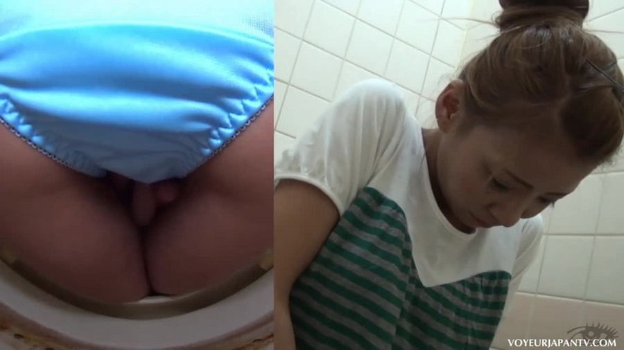 Horny babe strips down to red bra and blue panties in public toilet to masturbate - XXXonXXX - Pic 1