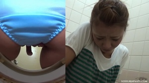 Horny babe strips down to red bra and blue panties in public toilet to masturbate - XXXonXXX - Pic 2