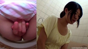 Cute Asian babe in yellow top explores her tight pussy with fingers in toilet - XXXonXXX - Pic 2