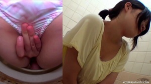 Cute Asian babe in yellow top explores her tight pussy with fingers in toilet - Picture 4