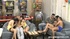 Two slutty brunette taking part in a cool foursome fucking party