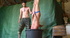Blindfolded and cuffed rooky gets suspended upside-down and tortured with
