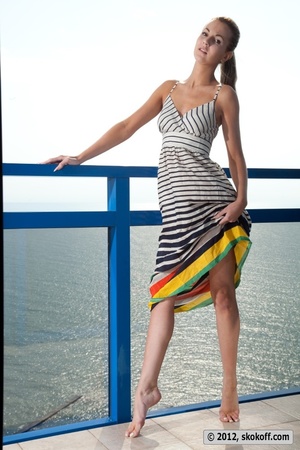 Captivating toots sheds her striped dress and pink bikini on the terrace. - XXXonXXX - Pic 2