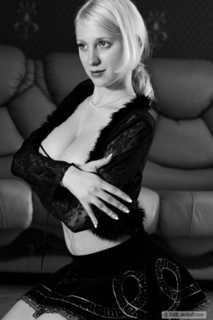 Desirable female in black lingerie poses for some black and white nudes. - Picture 2
