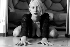 Desirable female in black lingerie poses for some black and white nudes. - Picture 3