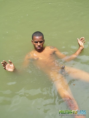Lad takes off his camo jacket and gets in the river naked. - XXXonXXX - Pic 7