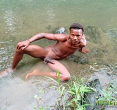 Naked brother showing off his yummy privates in the river.