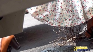 Hot young chick pressed outdoors pee on her sexy panties and drops it on streets - Picture 8