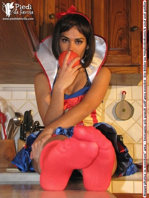 Brunette in pink costume with stockings pose lovely on a kitchen working table. - XXXonXXX - Pic 7