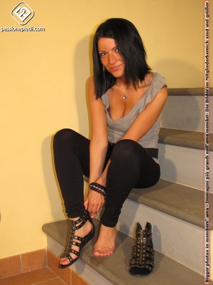 Hot girl in black pants takes off black shoes to show off cute manicured sexy feet - XXXonXXX - Pic 3