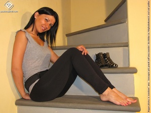 Hot girl in black pants takes off black shoes to show off cute manicured sexy feet - XXXonXXX - Pic 6