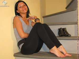 Hot girl in black pants takes off black shoes to show off cute manicured sexy feet - XXXonXXX - Pic 7