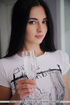 brunette fawn white shirt