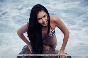Trollop with dark hair poses nude on a rocky shore. - XXXonXXX - Pic 18