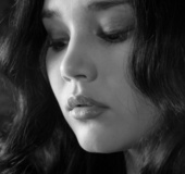 Cute faced black hair temptress on chair shows sexy small tits, hot ass