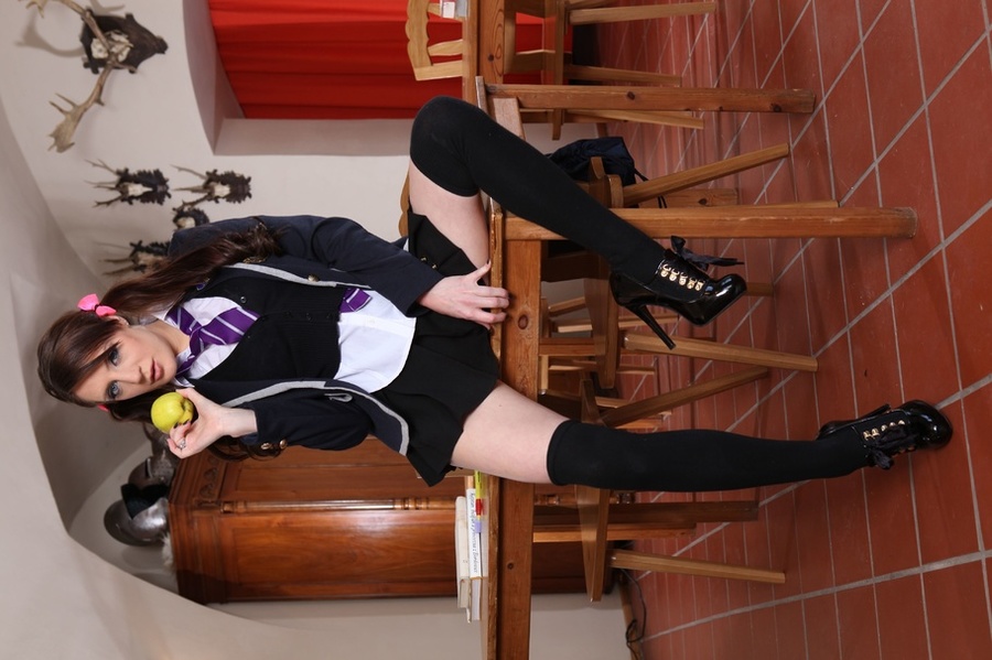 Playful brunette teen in a school uniform a - XXX Dessert - Picture 11
