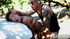 Brunette teen in white shorts gets roped and blindfolded before rough