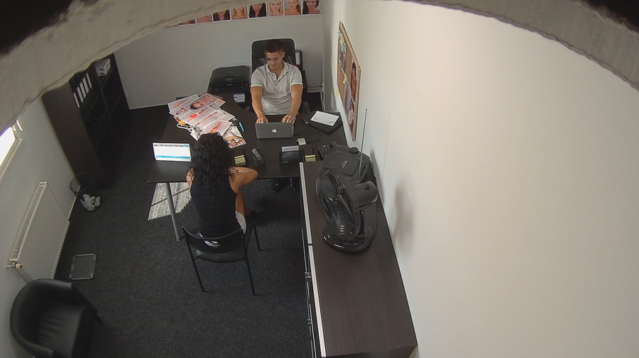 Curly brunette in black vest spreads her le - XXX Dessert - Picture 3