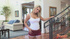 Stunning blonde dropped her maroon pants on a stairway then lets her man