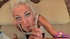 Ponytailed blonde hottie in a white dress drinks jizz after a blowjob