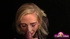 Nasty blonde chick in a black blouse gets her pretty face splashed with