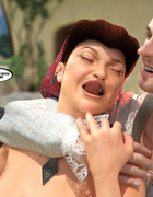 The Little Red Riding-hood's mom rocking with a blond logger and his black