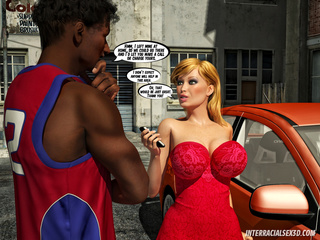 Busty blonde hooker in a red dress pulled two black - Picture 2