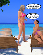 Slutty blondie fucking with two black studs on the beach on her hubby's