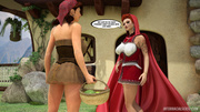 Lustful the Little Red Riding-hood' mom blowing two loggers' black and white cocks