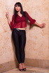 long-haired beauty removes top