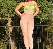 Green bra and panty set peeled off brunette MILF allowing her to reach
